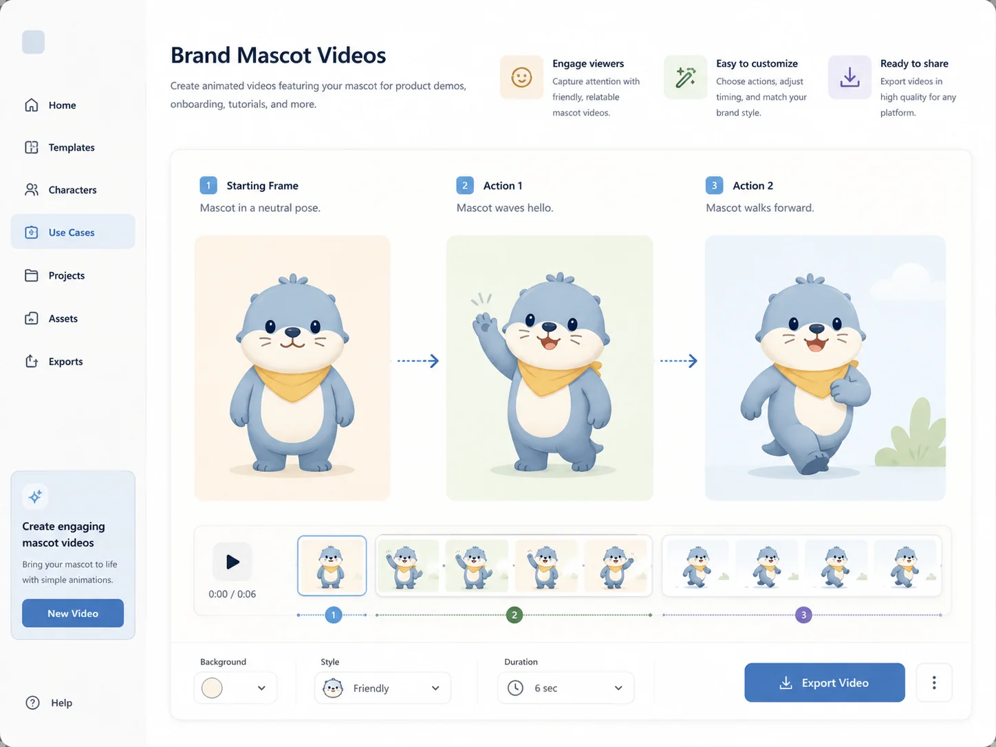 Brand mascot animation example with simple presentation motion