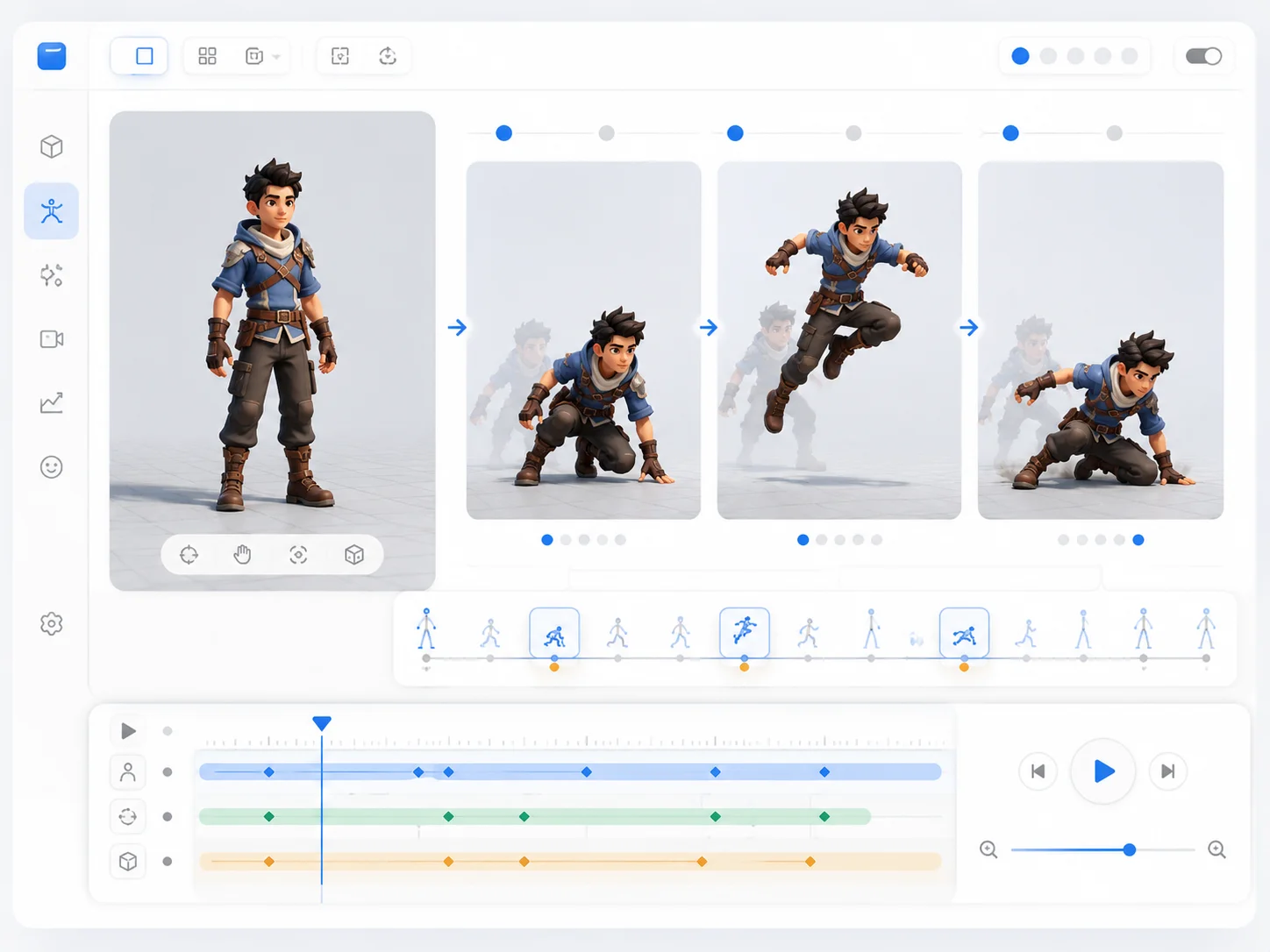 Game animation preview showing reference-based character poses